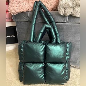 Anthropologie metallic green puffer tote